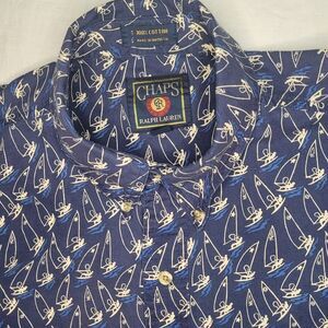 Chaps Ralph Lauren Mens Short Sleeve Button Up Shirt XL‎ Vintage Sailboats